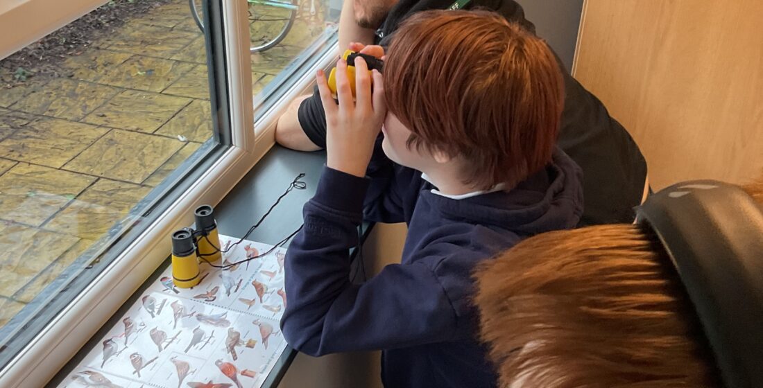 Outdoor learning at Allerthorpe SEN School as learners observe and record birds for the National Bird Count.