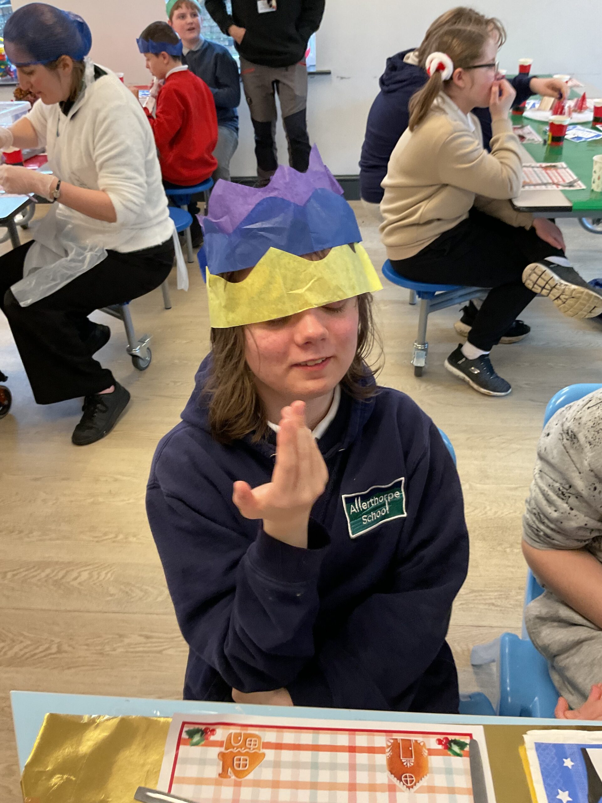 Learners enjoying the festive Christmas dinner at Allerthorpe Special Educational Needs School on 17 December.